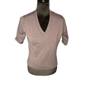 Edward Women's sz Large Silk Blend Short Sleeve Gray Knit Top Fall Office Casual
